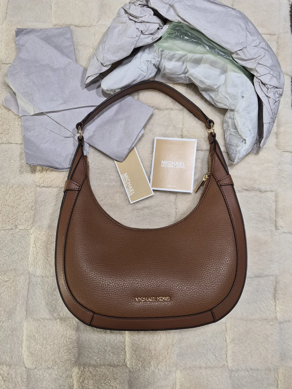 Michael Kors Preston Small Brown Leather Shoulder Bag Gold Hardware NWT